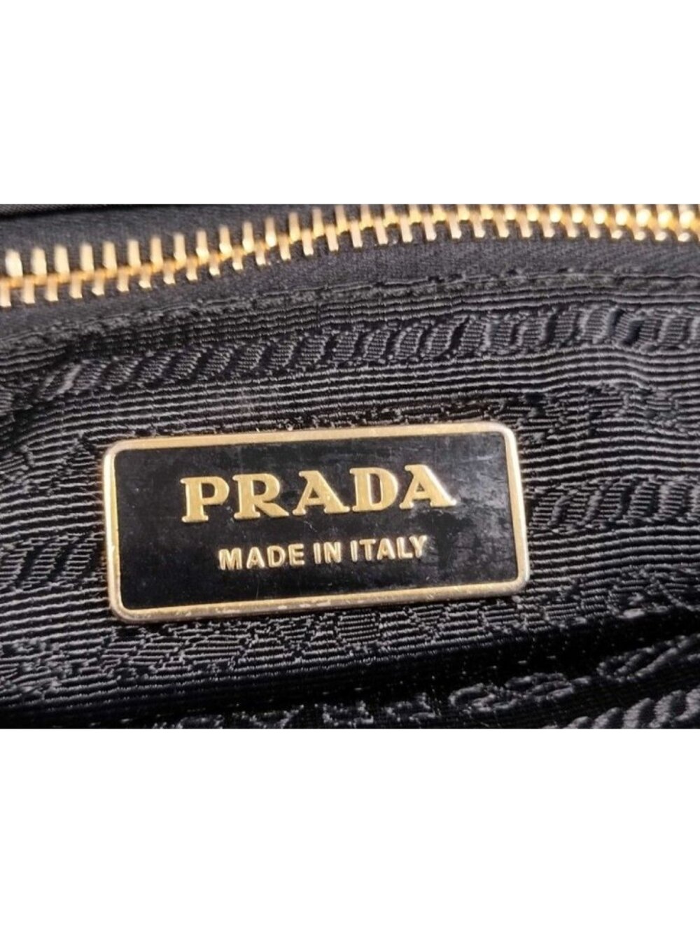Prada Tote Triangle Logo Black Nylon Enamel Gold - Picture 8 of 10